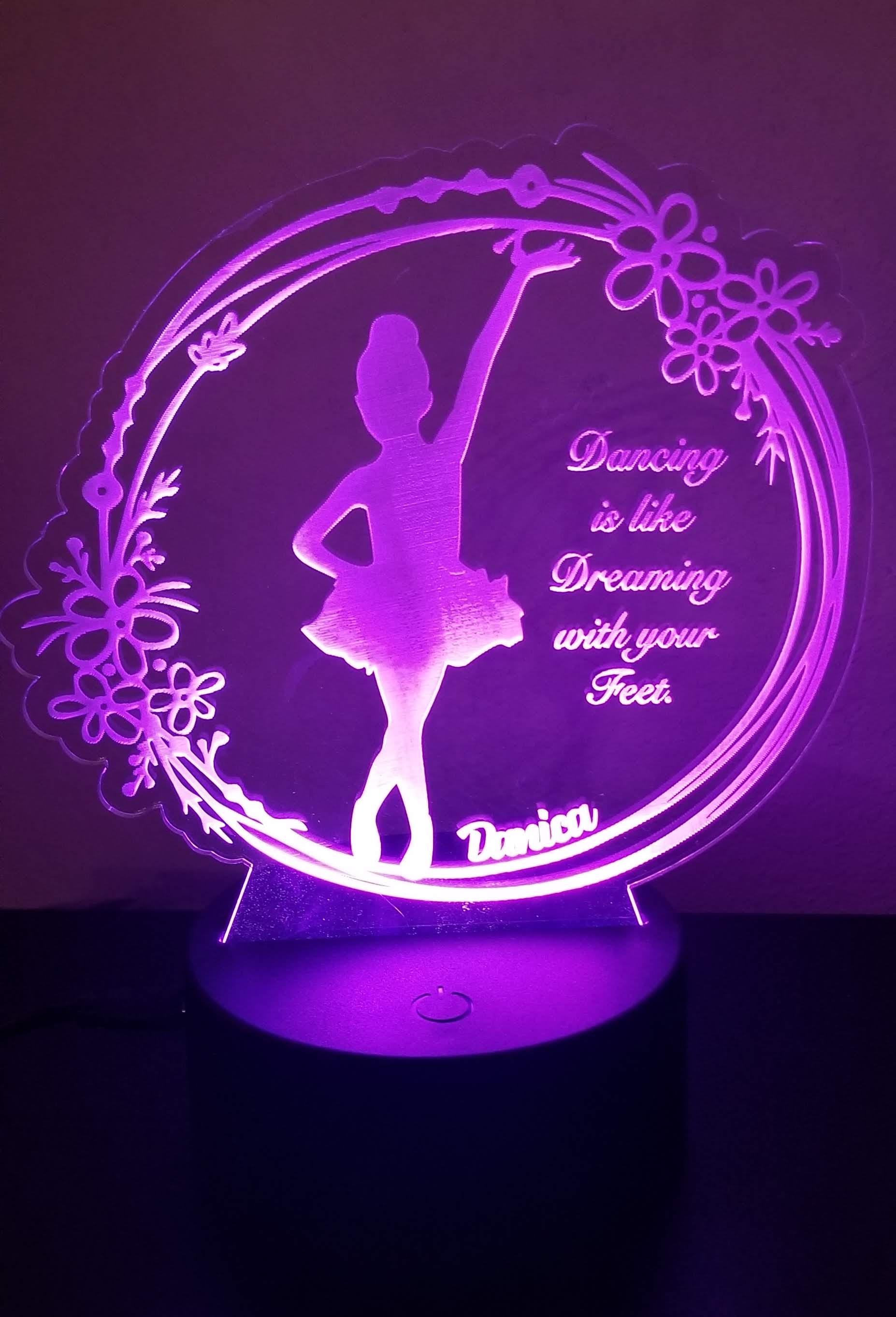 Personalized laser engraved dancer acrylic night light